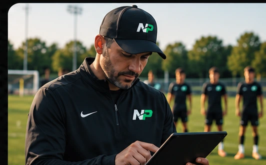 Male soccer coach using NextPlay during training